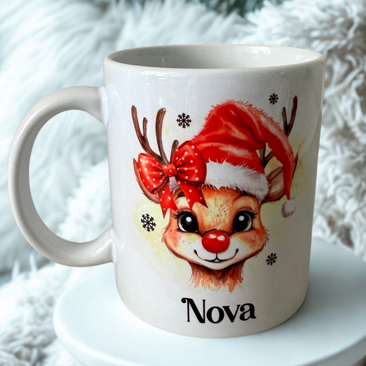 Personalised Girl Reindeer Name Mug