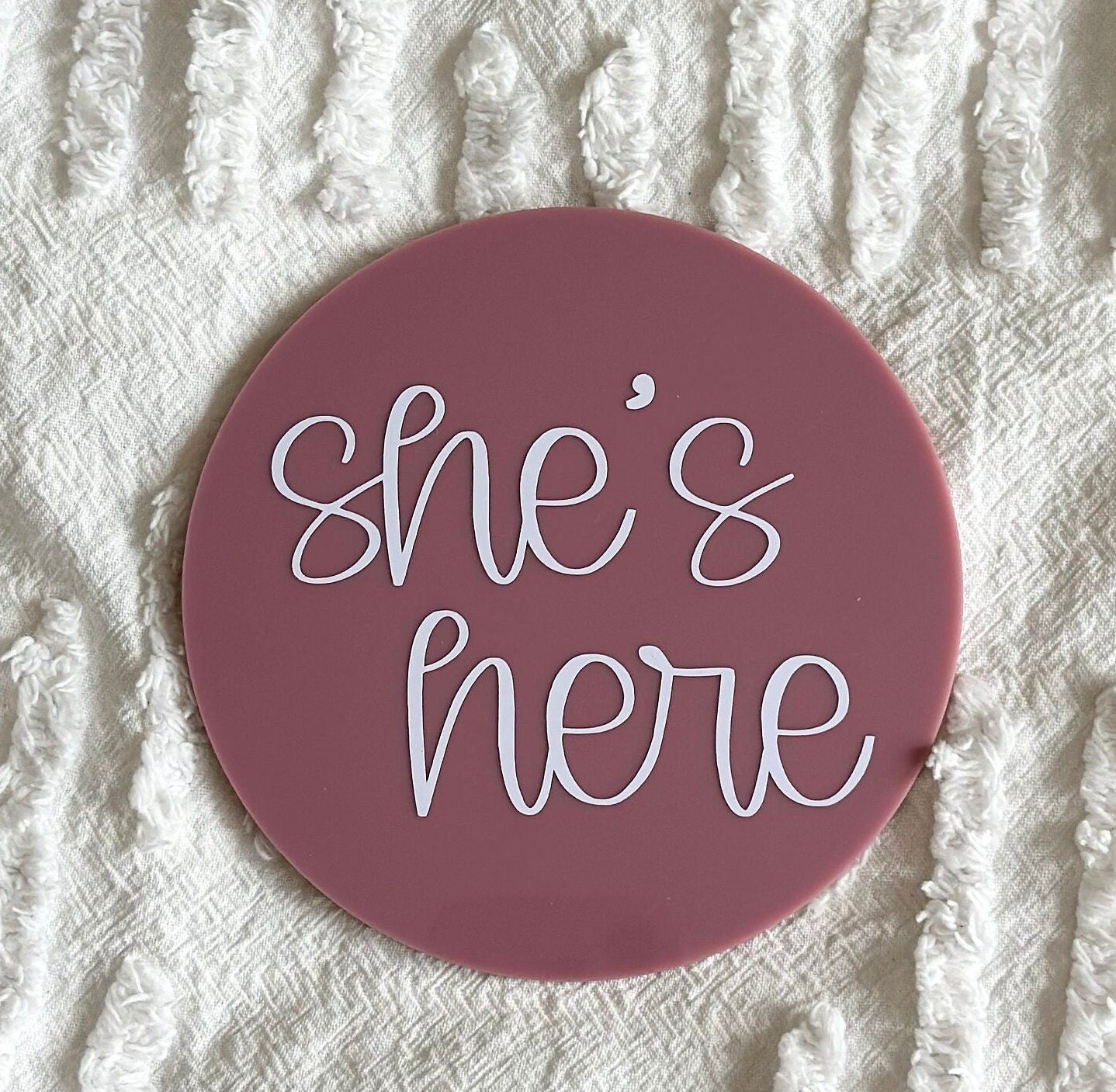He's Here, She's Here birth announcement plaque, i'm here sign, we're here twins, gender reveal discs, gender announcement duo, arrival sign