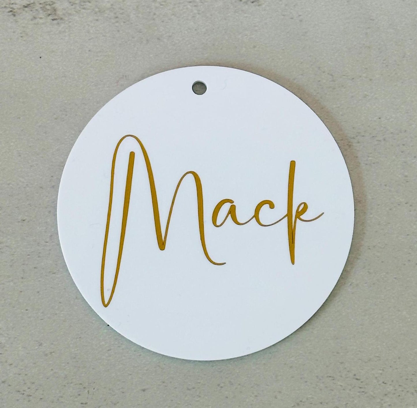 Personalised christmas tree ornament, custom name decoration with decorative hook, simple white modern xmas keepsake, 2024 family ornament