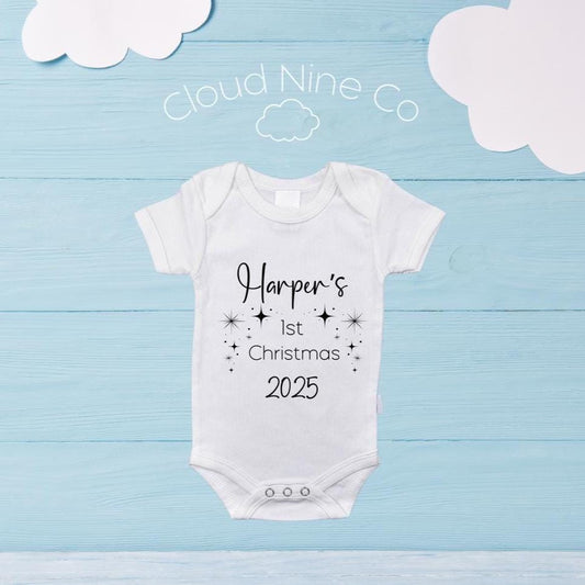 My First Christmas 2025 Bodysuit, Custom Baby Name 1st Xmas Outfit, Festive Photo Prop, Custom Baby Reveal Romper