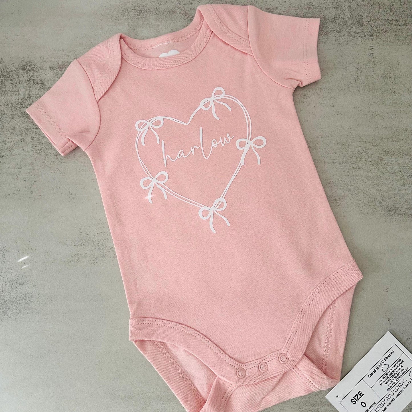 Personalised Baby Name Bodysuit – Custom Heart & Bow Design | Newborn Outfit, Name Reveal Onsie, Baby Shower Gift, Keepsake Clothing Romper