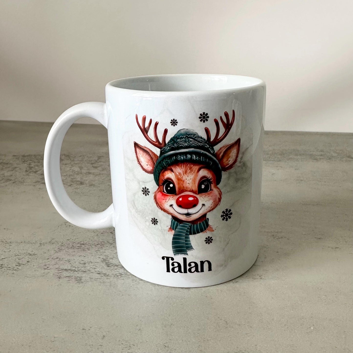 Custom Christmas Mug, Personalised Reindeer Name Mug 11oz, Cute Boys Xmas Gift, Kris Kringle, Secret Santa Present, Festive Coffee Tea Mug