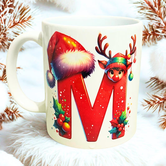 Personalised First Initial Christmas Coffee Mug 11oz, My Xmas Name Mug, Kris Kringle, Secret Santa Present, Festive Tea Mug
