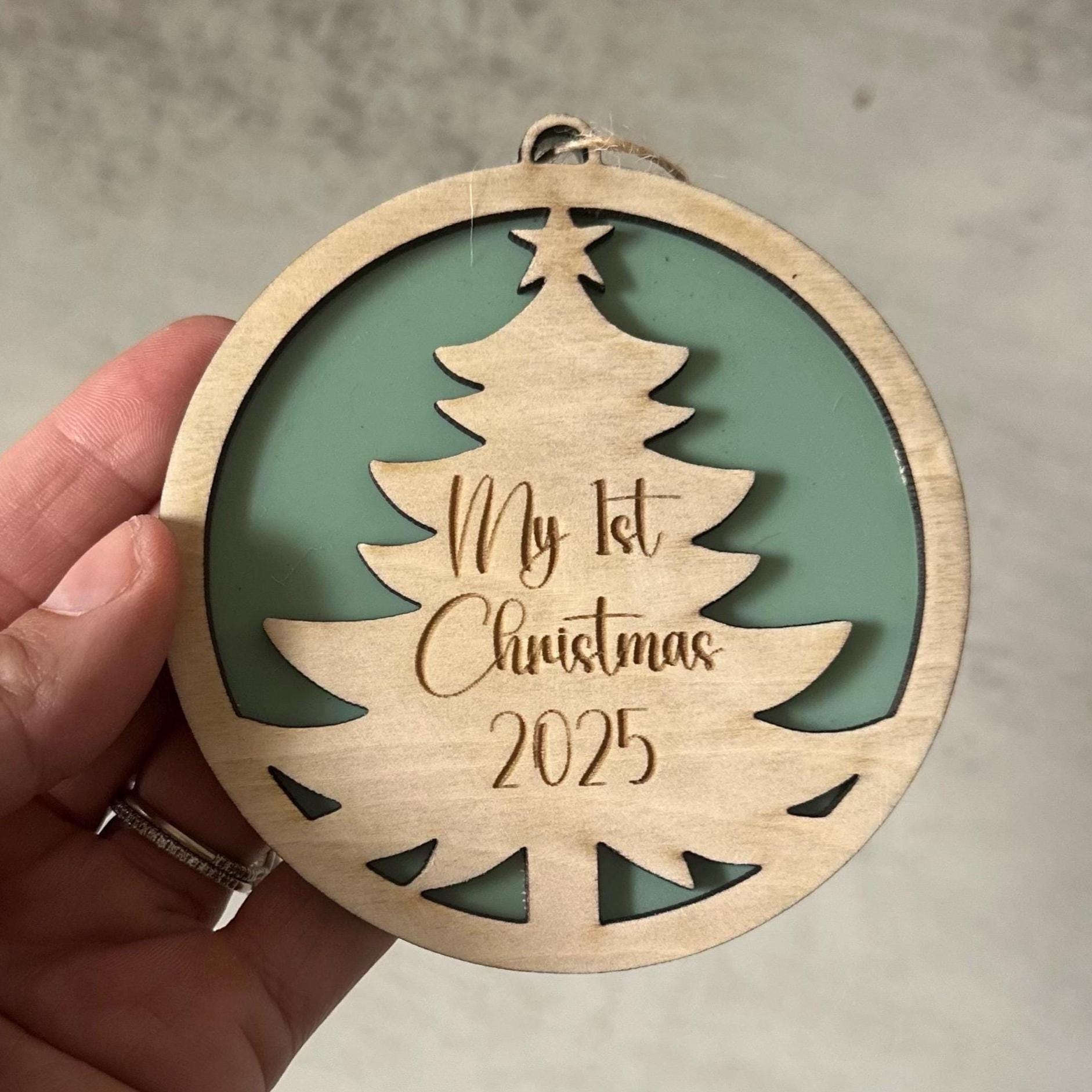 Personalised First Christmas Tree Ornament | Timber + Acrylic Keepsake | My 1st Christmas Decoration | Name Bauble | Stocking Xmas Gift Tag