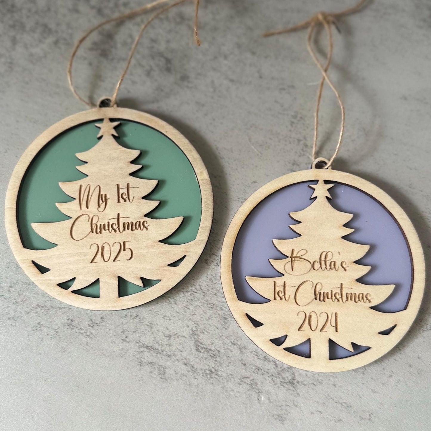 Personalised First Christmas Tree Ornament | Timber + Acrylic Keepsake | My 1st Christmas Decoration | Name Bauble | Stocking Xmas Gift Tag