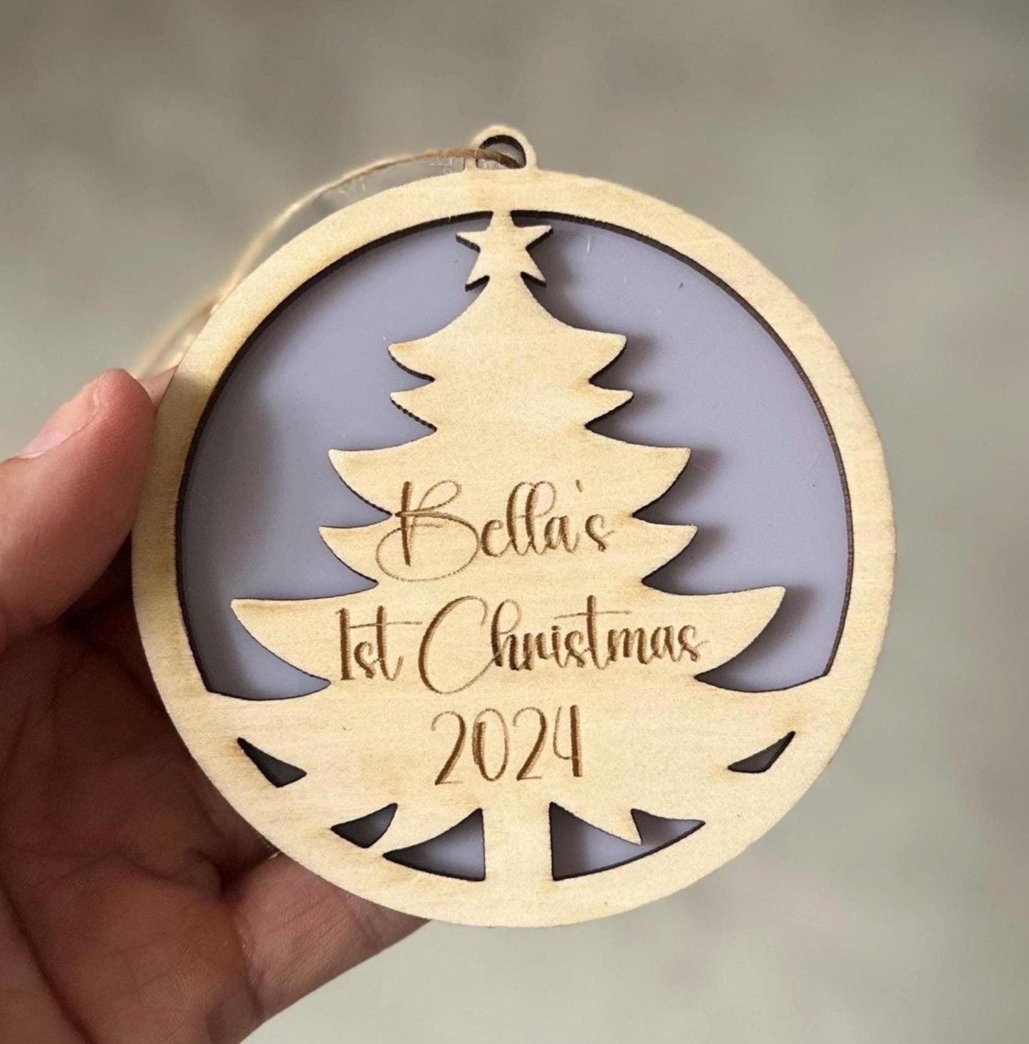 Personalised First Christmas Tree Ornament | Timber + Acrylic Keepsake | My 1st Christmas Decoration | Name Bauble | Stocking Xmas Gift Tag