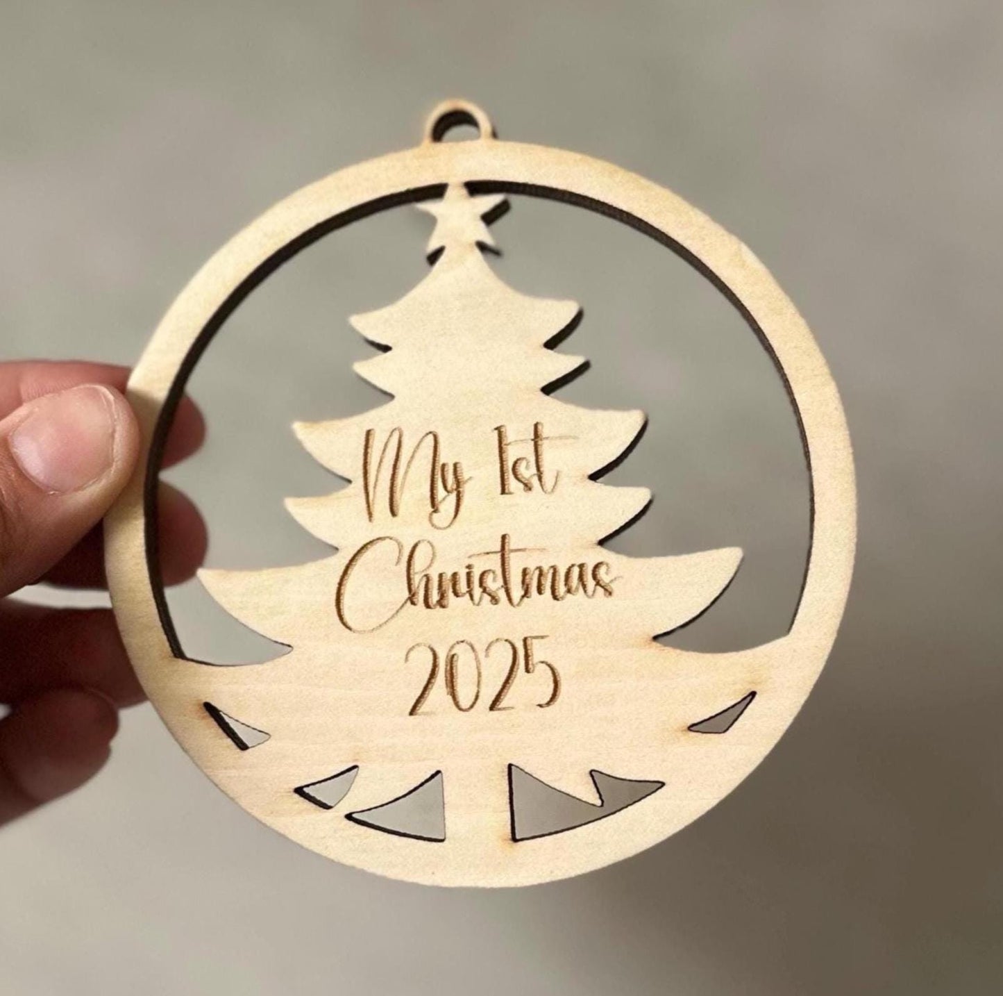 Personalised First Christmas Tree Ornament | Timber + Acrylic Keepsake | My 1st Christmas Decoration | Name Bauble | Stocking Xmas Gift Tag
