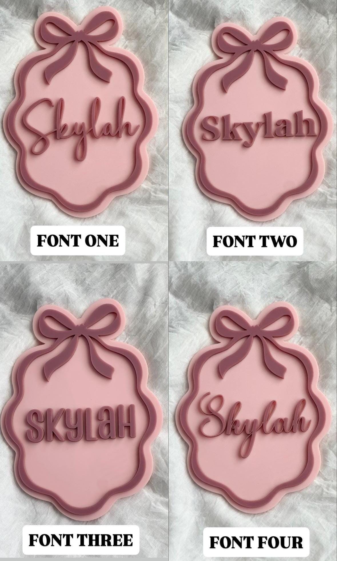 Custom Bow Announcement Name Sign | Name Reveal Wavy Acrylic Plaque | Coquette Style Girls Birth Announcement |