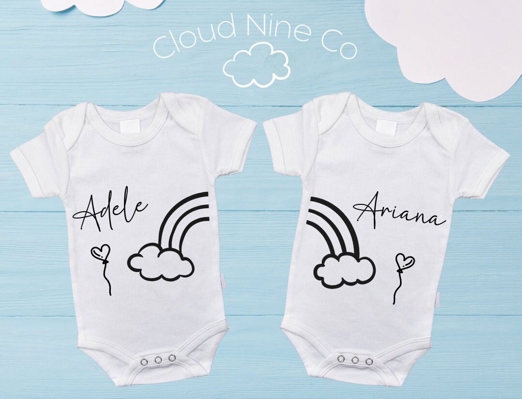 Rainbow Name - customisable matching twin bodysuit set