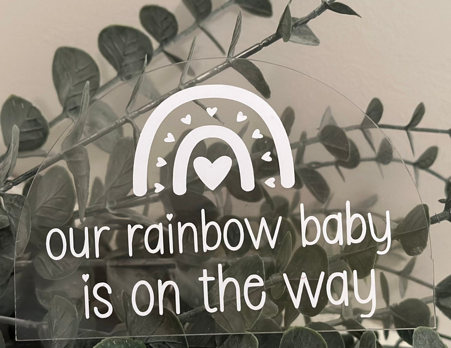 Our Rainbow Baby Is On The Way pregnancy announcement, rainbow baby arch, pregnancy photo prop, infertility journey, pregnancy after loss