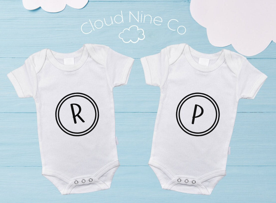 Name Initials - matching twin bodysuit set