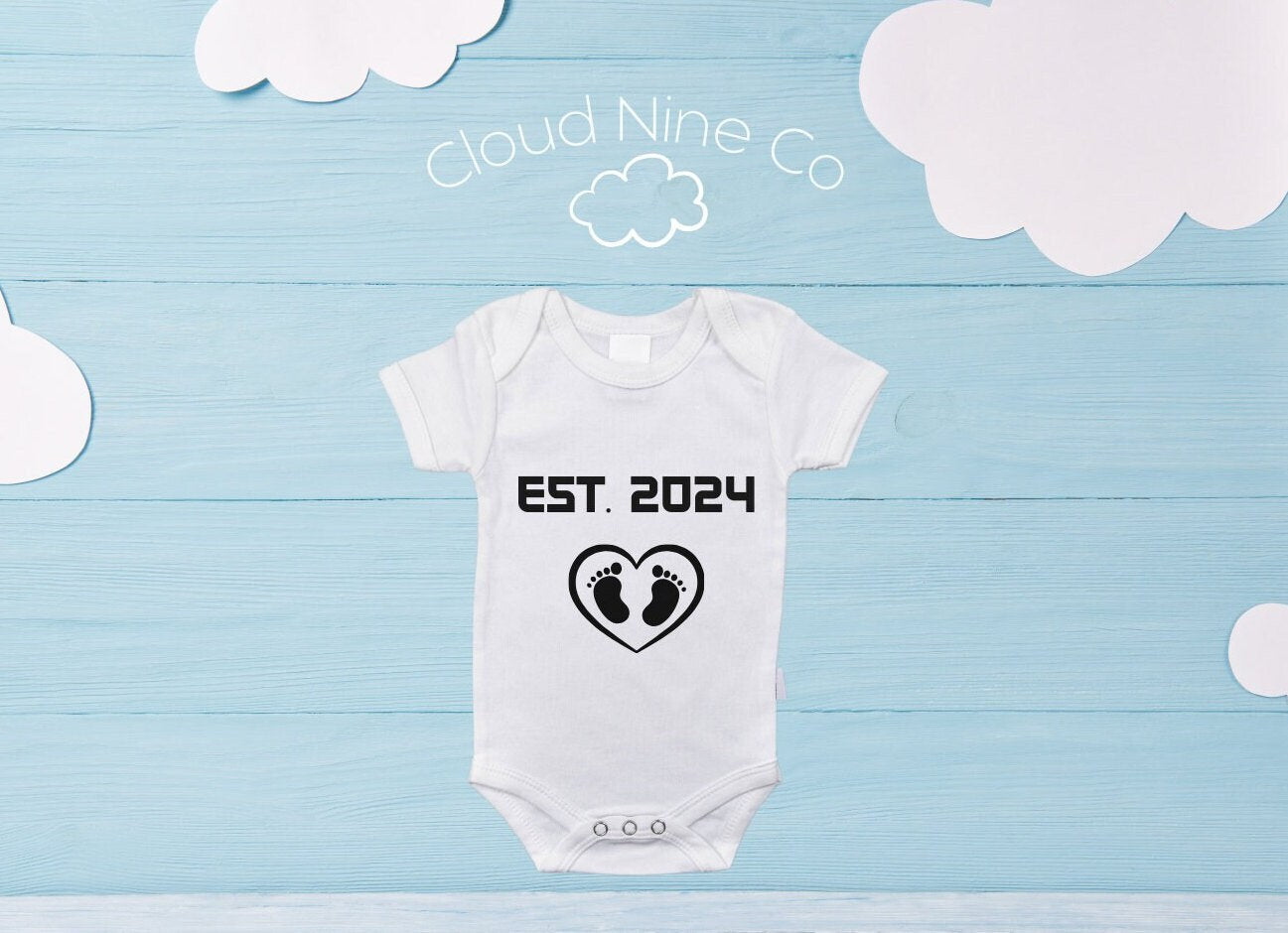 Established 2024 minimalistic custom onesie, simple baby announcement bodysuit, pregnancy reveal outfit, baby shower gift, est 24, est 23