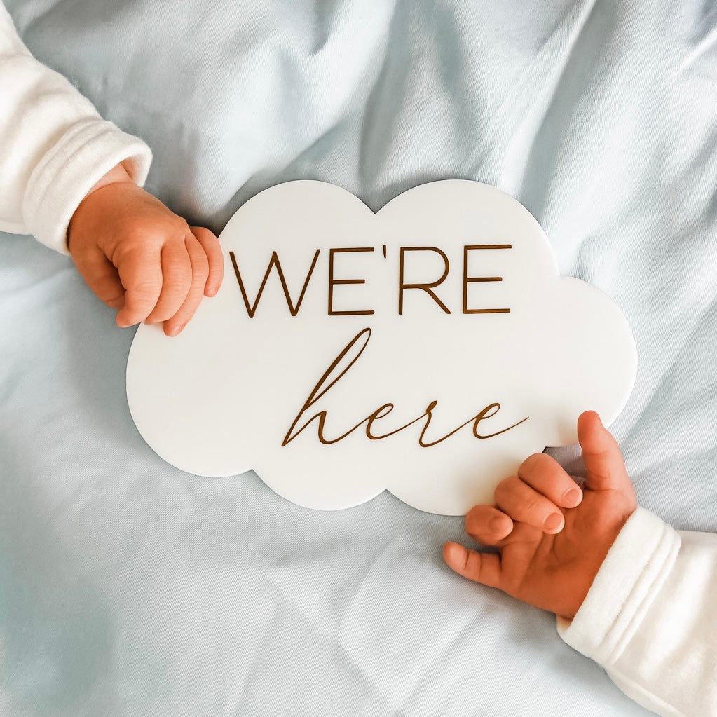 Cloud Shaped 'We're Here' | Multiple Birth Announcement Plaque