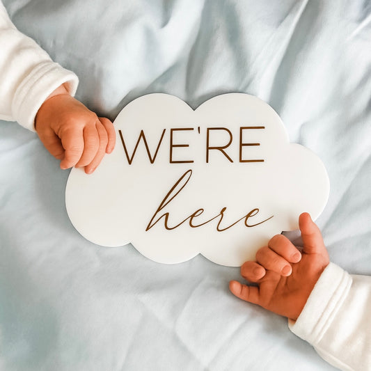 Cloud Shaped 'We're Here' | Multiple Birth Announcement Plaque