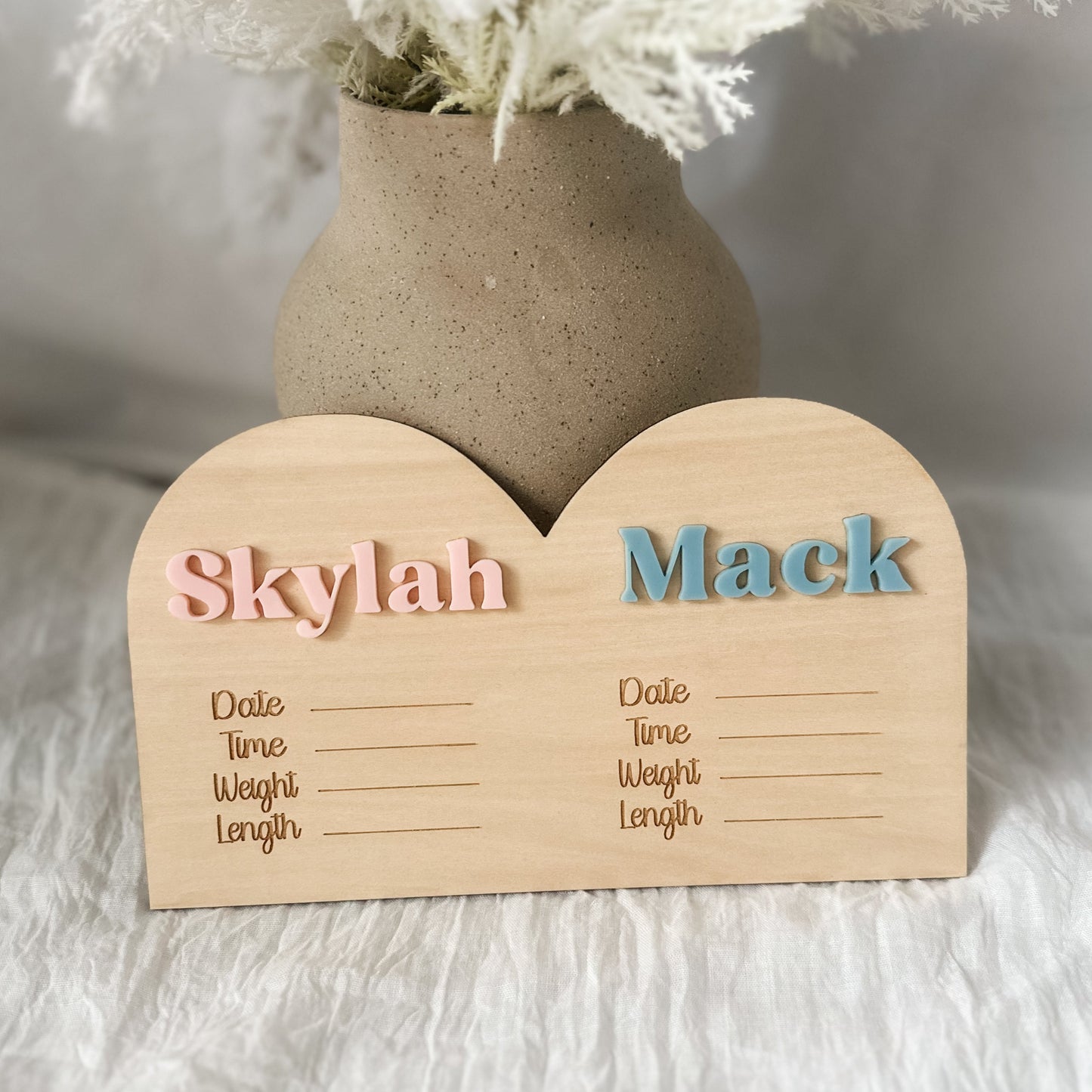 Personalised Twin Birth Stats Sign | With Names