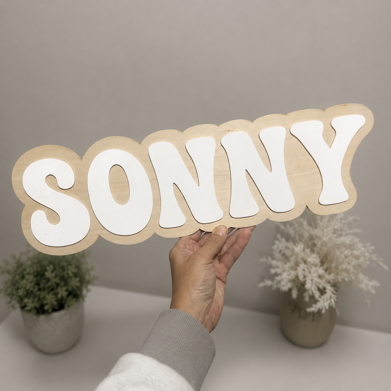 Double-Layered Timber & Acrylic Name Sign | 40cm