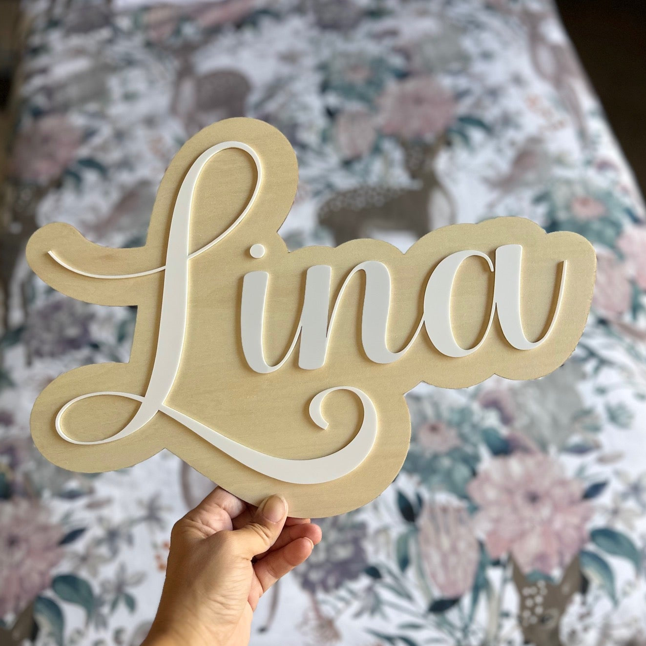 Double-Layered Timber & Acrylic Name Sign | 40cm