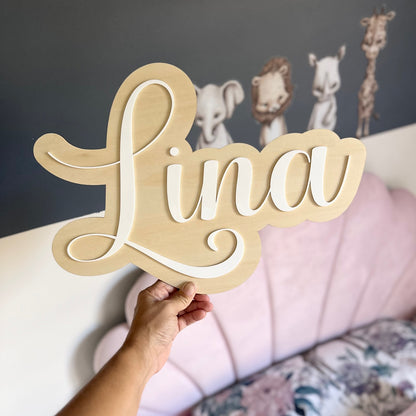 Double-Layered Timber & Acrylic Name Sign | 40cm