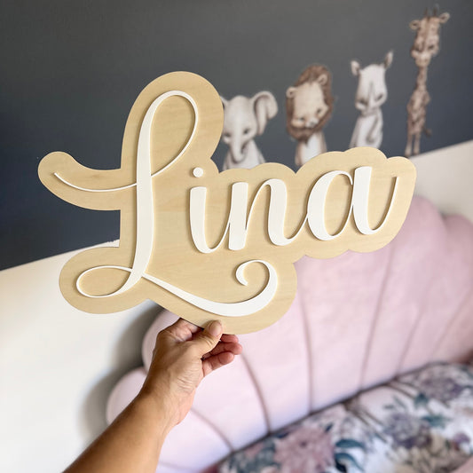 Double-Layered Timber & Acrylic Name Sign | 40cm