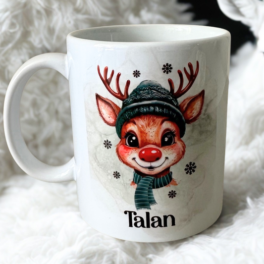 Personalised Boy Reindeer Name Mug