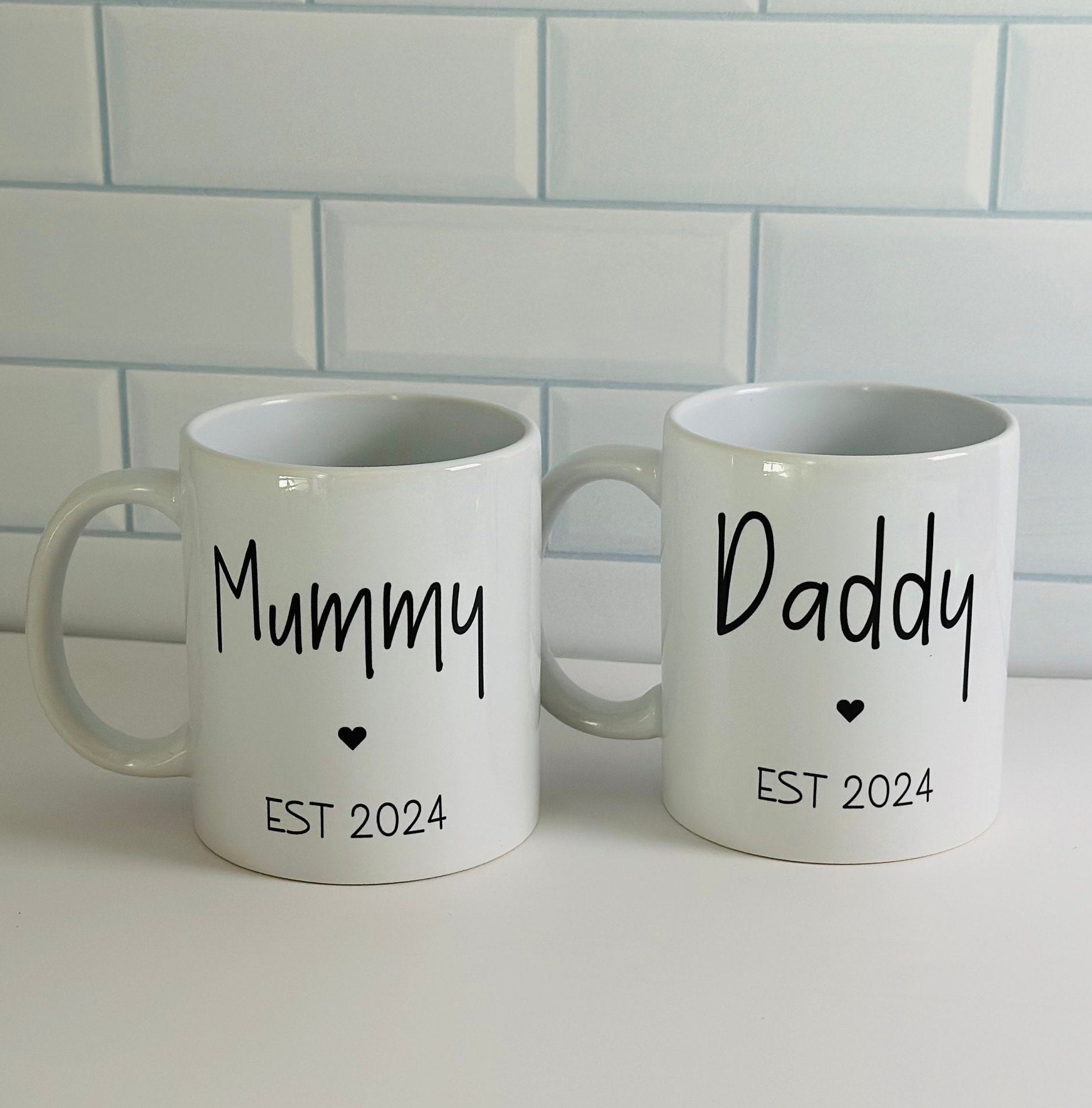 Mummy and Daddy matching mug set, gift for new parents, gift for mum, gift for dad, mug for mom & dad 11oz, pregnancy gift, baby shower gift