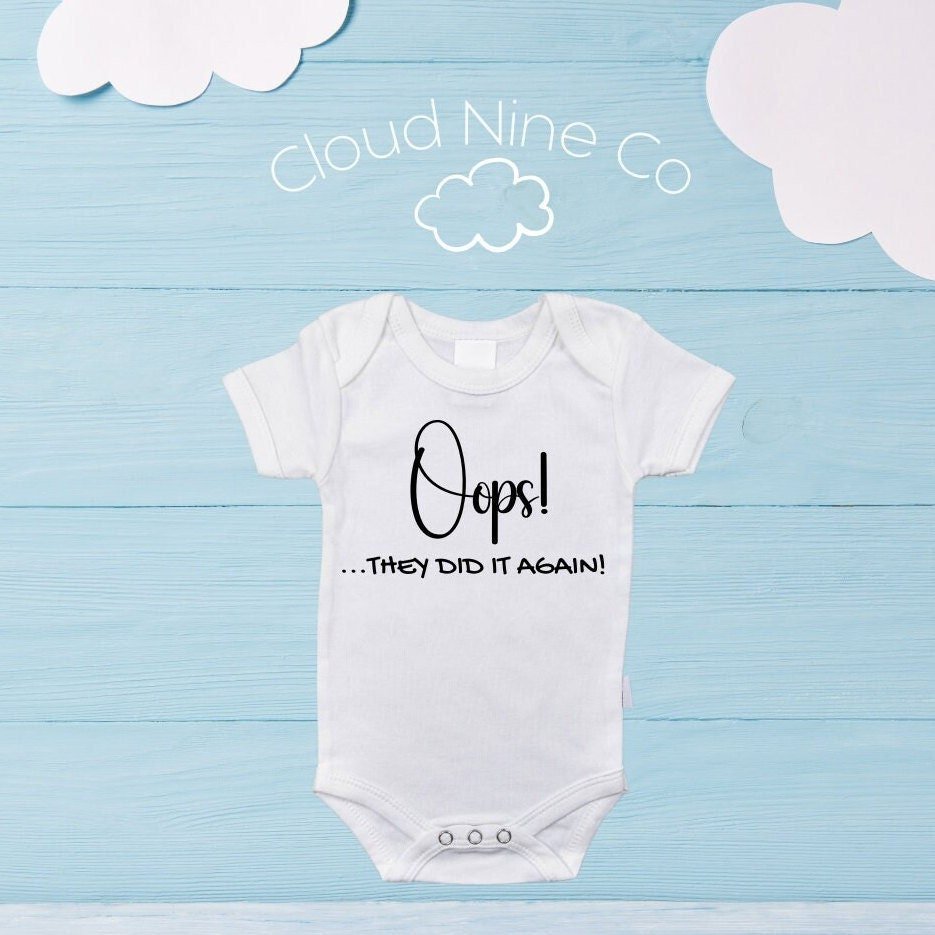 Oops They Did It Again... announcement onesie, custom pregnancy announcement, pregnancy reveal bodysuit, baby shower gift, funny baby onesie
