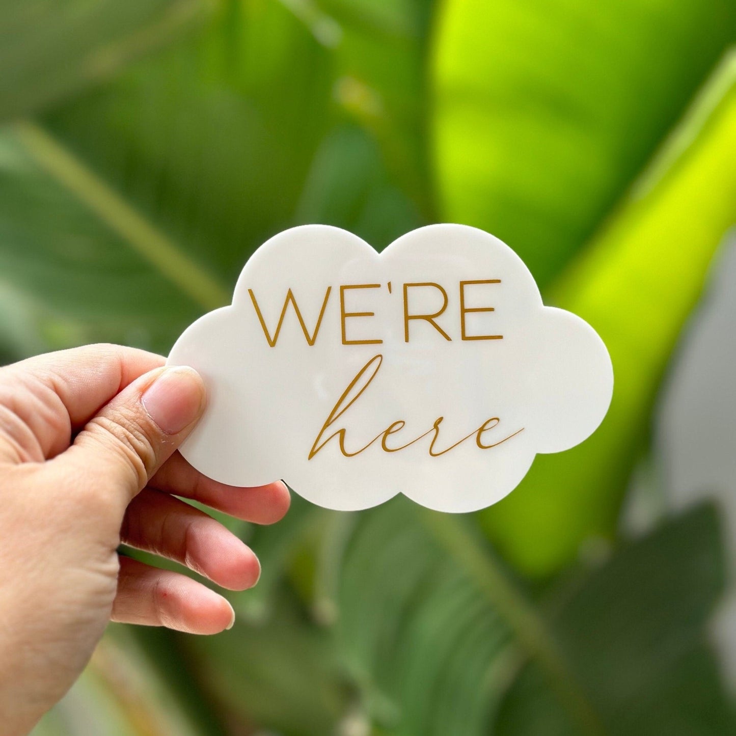 Cloud Shaped 'We're Here' | Multiple Birth Announcement Plaque (white)