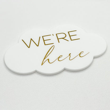 Cloud Shaped 'We're Here' | Multiple Birth Announcement Plaque (white)