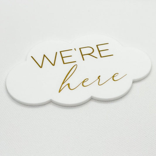 Cloud Shaped 'We're Here' | Multiple Birth Announcement Plaque (white)