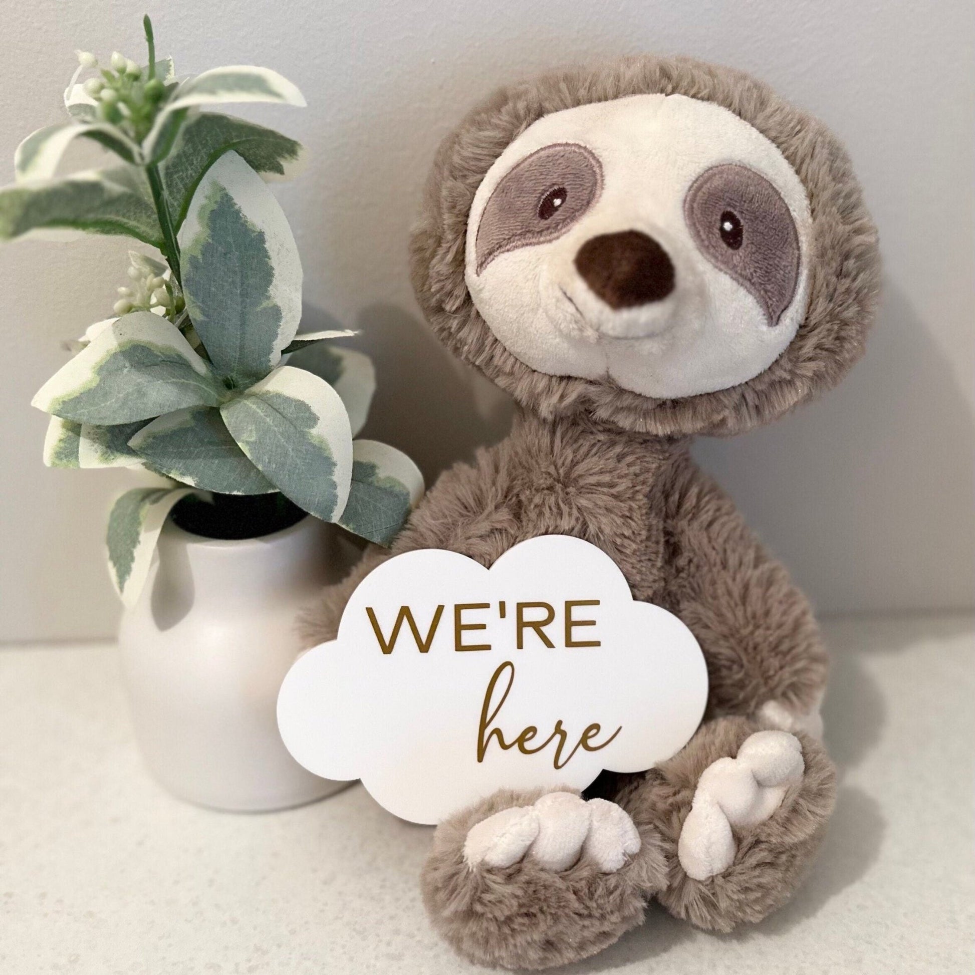 Cloud Shaped 'We're Here' | Multiple Birth Announcement Plaque (white)