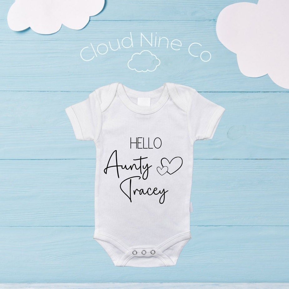 Aunty reveal onesie, new aunt pregnancy reveal bodysuit, Hello Auntie Hello Uncle surprise custom newborn reveal, niece, nephew, baby romper