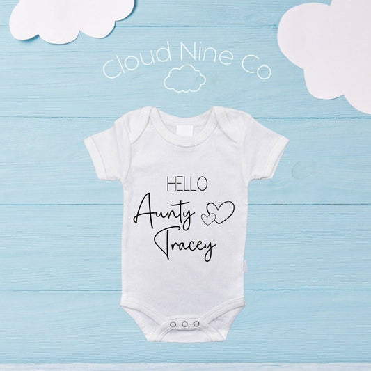 Aunty reveal onesie, new aunt pregnancy reveal bodysuit, Hello Auntie Hello Uncle surprise custom newborn reveal, niece, nephew, baby romper