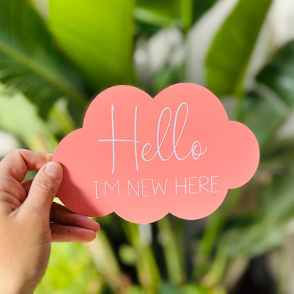 Hello, I'm New Here... Cloud-Shaped Baby Announcement Plaque