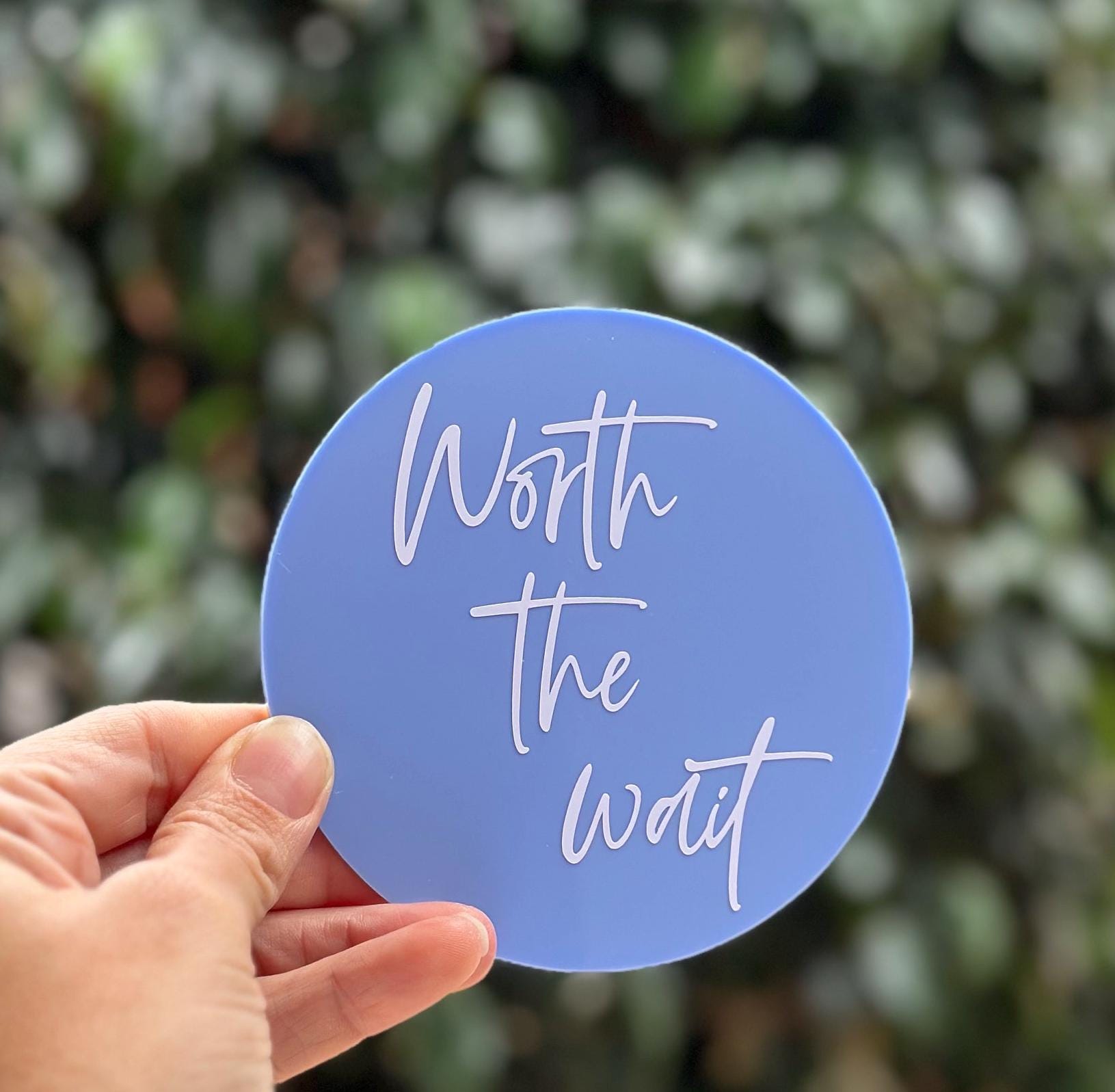 Worth The Wait sign, Rainbow Baby reveal, pregnancy announcement plaque, new baby photo prop, infertility keepsake, ivf disc, fertility gift