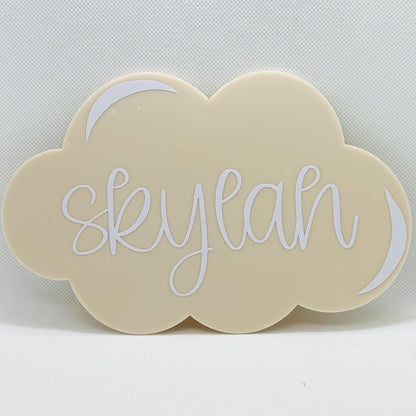 Custom baby name announcement plaque, acrylic cloud photo prop, baby on the way sign, personalised newborn reveal, kids nursery sky decor
