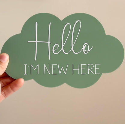 Hello, I'm New Here... Cloud-Shaped Baby Announcement Plaque