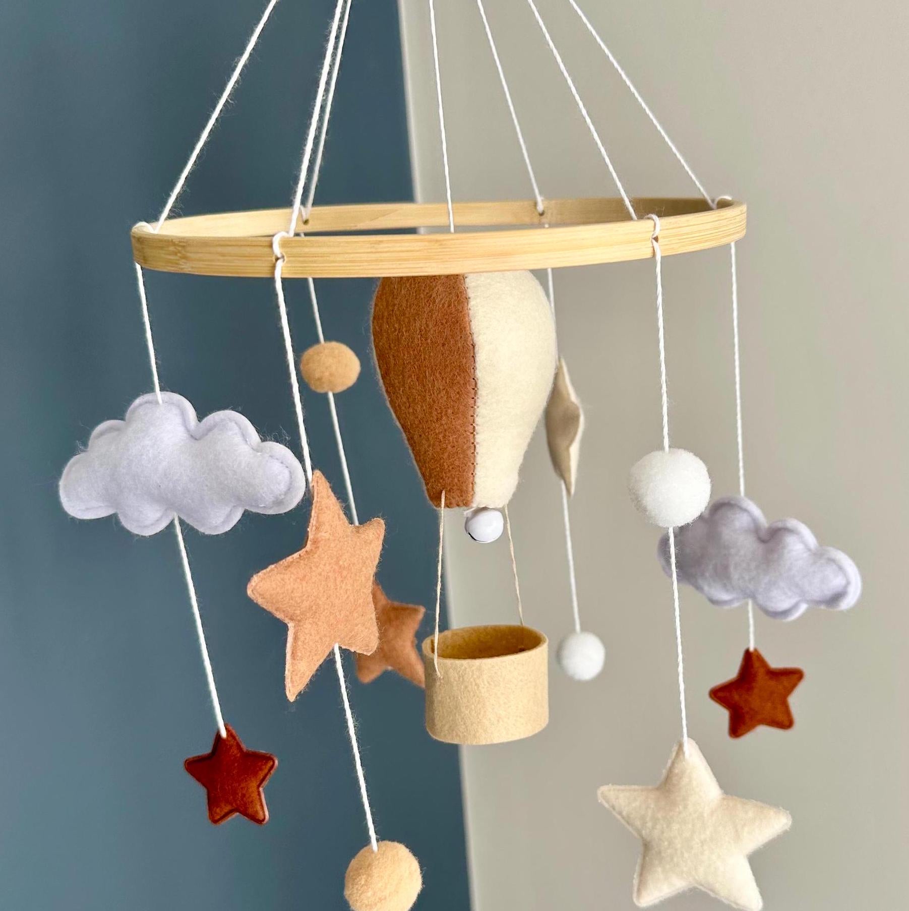 Neutral Baby Mobile Sky-Themed with Hot Air Balloon Cloud Nine