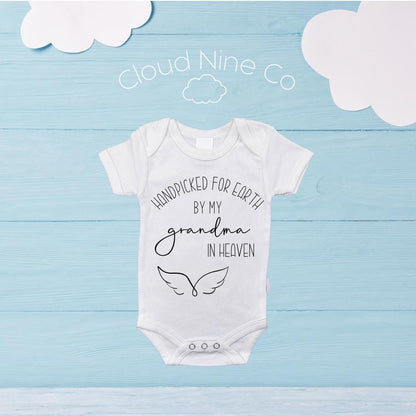 Handpicked For Earth by my Grandma in Heaven, custom baby bodysuit, pregnancy announcement onsie, newborn reveal, rainbow baby, in memoriam