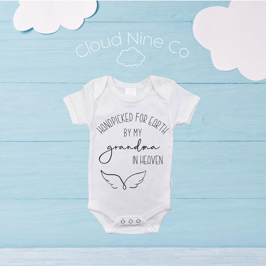 Handpicked For Earth by my Grandma in Heaven, custom baby bodysuit, pregnancy announcement onsie, newborn reveal, rainbow baby, in memoriam