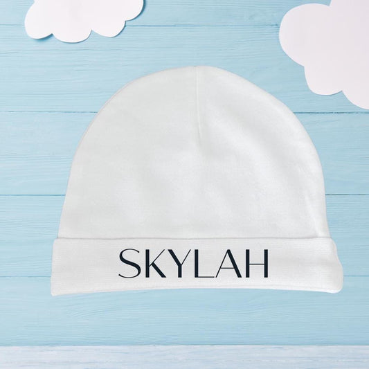 Personalised baby name beanie, custom newborn hat, unisex infant to toddler, baby name reveal clothing, baby shower gift, coming home outfit