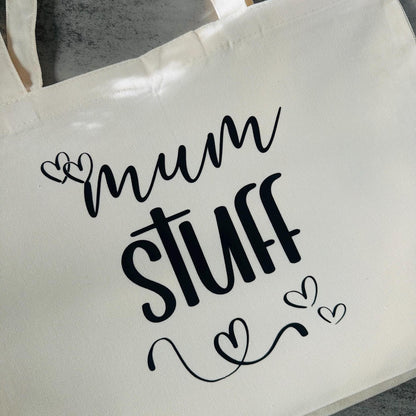 Mum Stuff canvas tote bag, Mum shopping bag, Mama tote bag, practical gift for mums, baby shower gift, gift for mom, reusable mummy gift bag