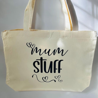 Mum Stuff canvas tote bag, Mum shopping bag, Mama tote bag, practical gift for mums, baby shower gift, gift for mom, reusable mummy gift bag