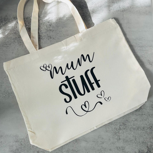 Mum Stuff canvas tote bag, Mum shopping bag, Mama tote bag, practical gift for mums, baby shower gift, gift for mom, reusable mummy gift bag
