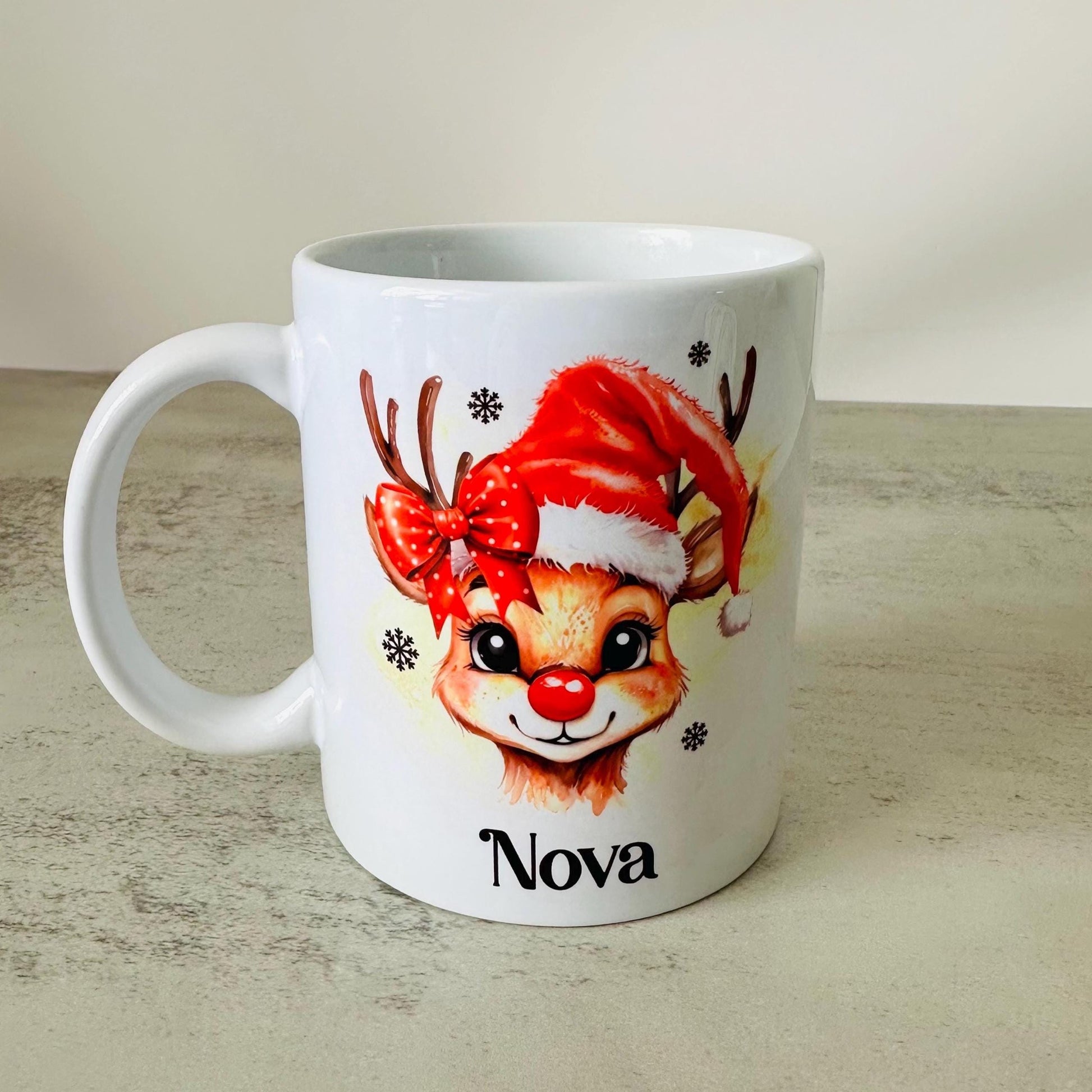 Personalised Reindeer Name Mug 11oz, Custom Christmas Mug, Cute Girls Xmas Gift, Kris Kringle, Secret Santa Present, Festive Coffee Tea Mug