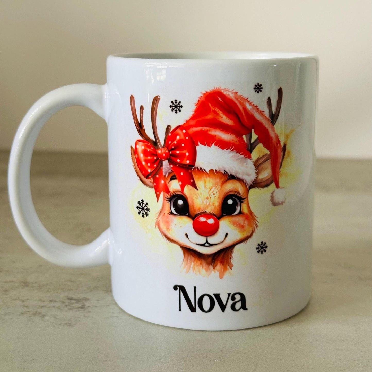 Personalised Reindeer Name Mug 11oz, Custom Christmas Mug, Cute Girls Xmas Gift, Kris Kringle, Secret Santa Present, Festive Coffee Tea Mug