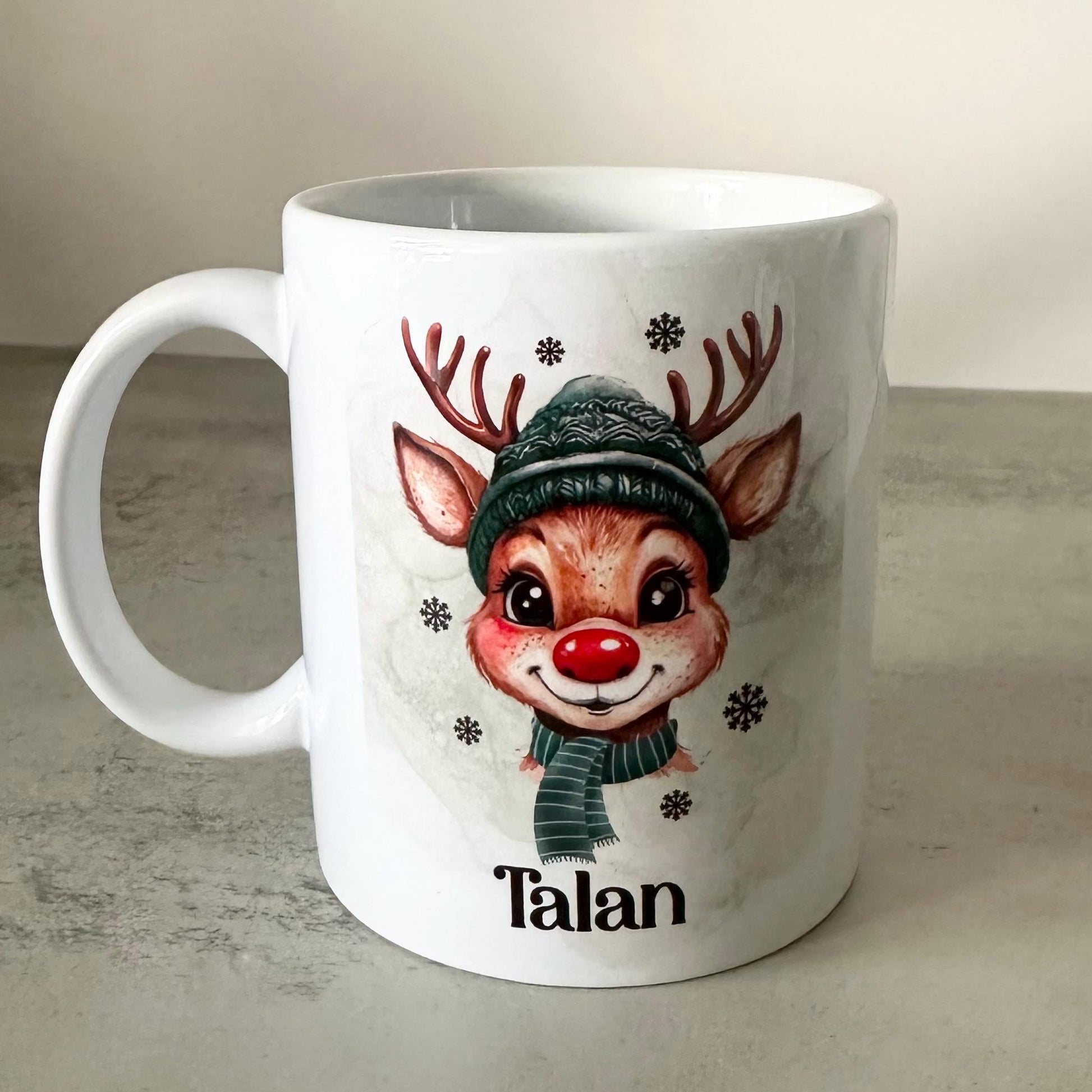 Custom Christmas Mug, Personalised Reindeer Name Mug 11oz, Cute Boys Xmas Gift, Kris Kringle, Secret Santa Present, Festive Coffee Tea Mug