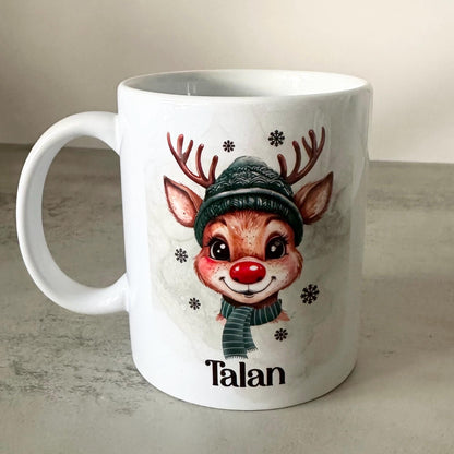 Custom Christmas Mug, Personalised Reindeer Name Mug 11oz, Cute Boys Xmas Gift, Kris Kringle, Secret Santa Present, Festive Coffee Tea Mug