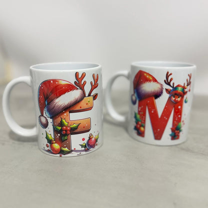 Personalised First Initial Christmas Coffee Mug 11oz, My Xmas Name Mug, Kris Kringle, Secret Santa Present, Festive Tea Mug