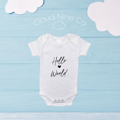 Hello World Newborn Announcement Bodysuit | Gender-Neutral Coming Home Outfit | Baby Shower Gift | Personalised Baby Reveal Hospital Romper
