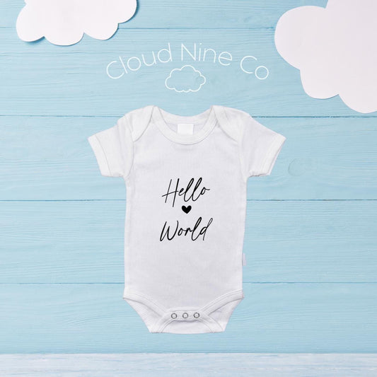 Hello World Newborn Announcement Bodysuit | Gender-Neutral Coming Home Outfit | Baby Shower Gift | Personalised Baby Reveal Hospital Romper